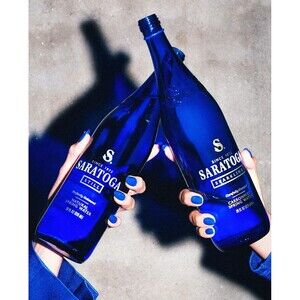 Saratoga Sparkling Spring Water, 28oz Cobalt Blue Glass Bottle (Pack of 3 Total)